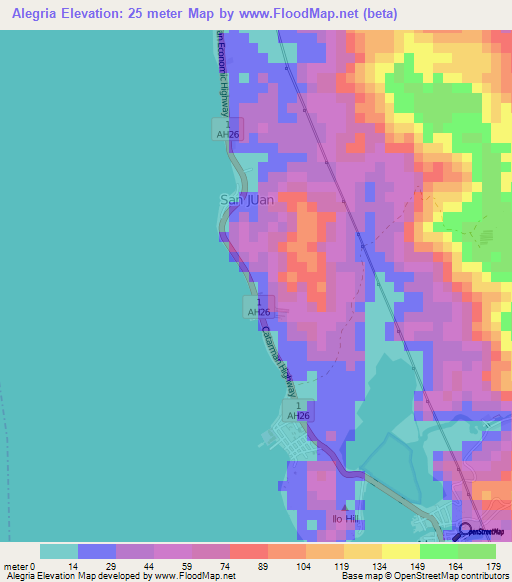 Alegria,Philippines Elevation Map