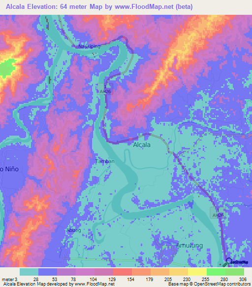 Alcala,Philippines Elevation Map