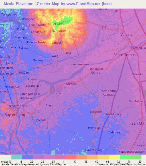 Alcala,Philippines Elevation Map