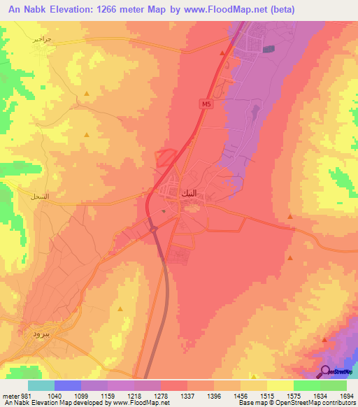 An Nabk,Syria Elevation Map