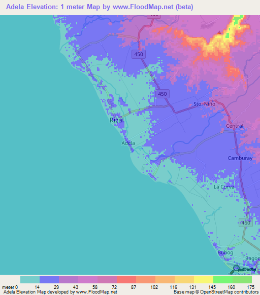 Adela,Philippines Elevation Map