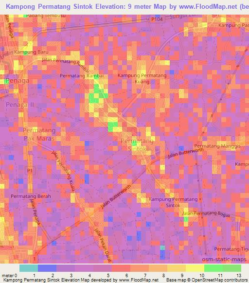 Kampong Permatang Sintok,Malaysia Elevation Map