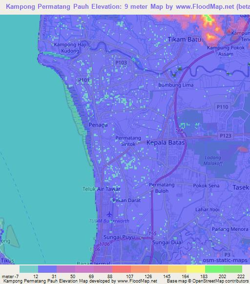 Kampong Permatang Pauh,Malaysia Elevation Map