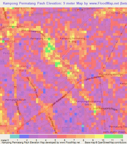 Kampong Permatang Pauh,Malaysia Elevation Map