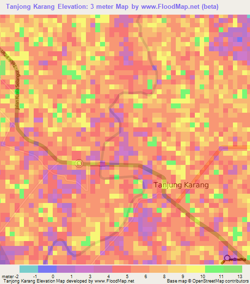 Tanjong Karang,Malaysia Elevation Map
