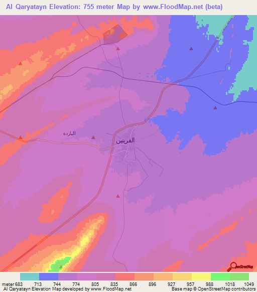 Al Qaryatayn,Syria Elevation Map