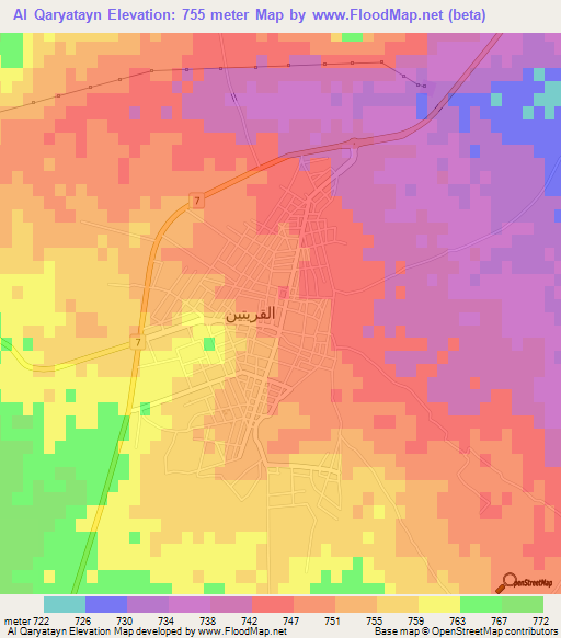 Al Qaryatayn,Syria Elevation Map