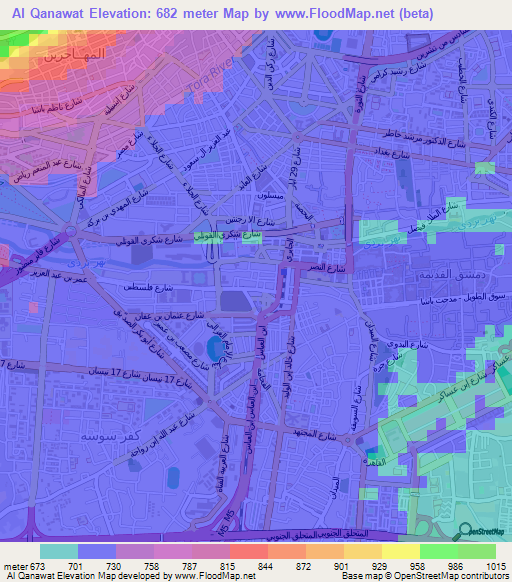 Al Qanawat,Syria Elevation Map