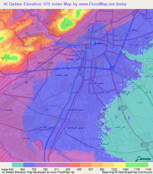 Al Qadam,Syria Elevation Map