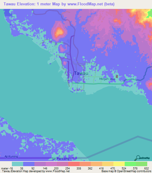 Tawau,Malaysia Elevation Map