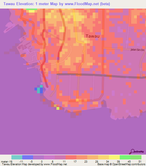 Tawau,Malaysia Elevation Map