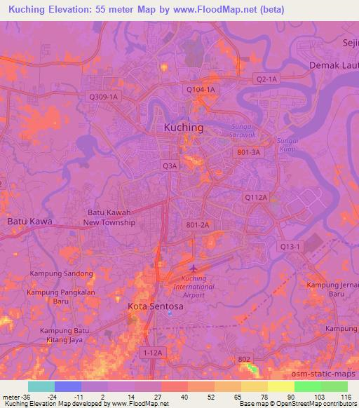 Kuching,Malaysia Elevation Map