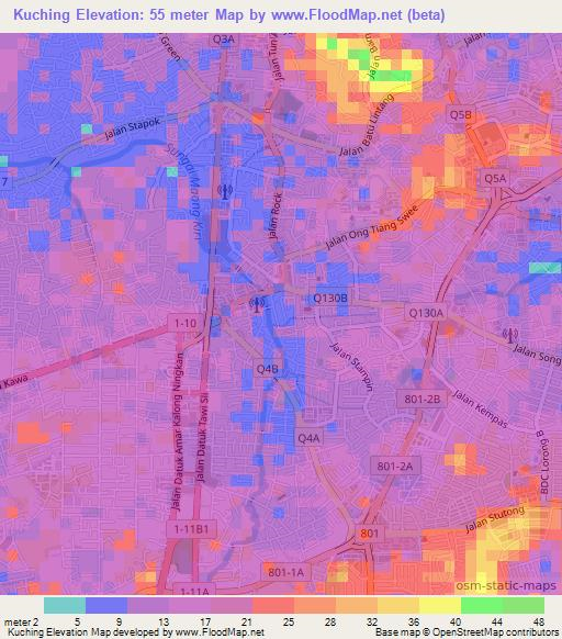Kuching,Malaysia Elevation Map