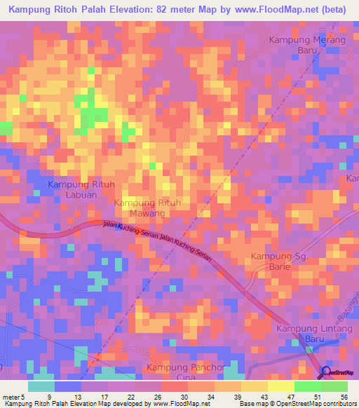 Kampung Ritoh Palah,Malaysia Elevation Map