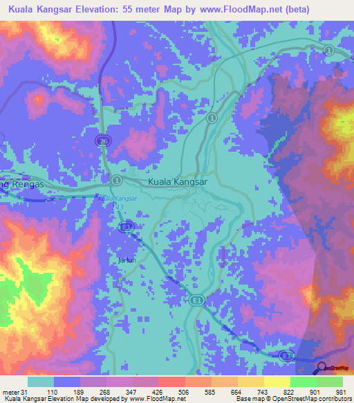 Kuala Kangsar,Malaysia Elevation Map