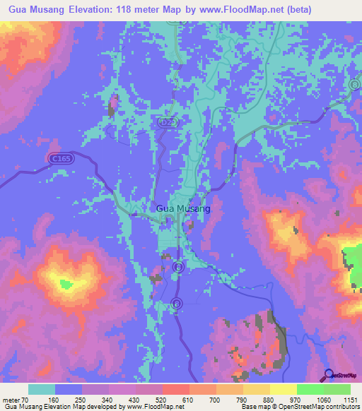 Gua Musang,Malaysia Elevation Map