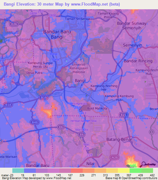 Bangi,Malaysia Elevation Map