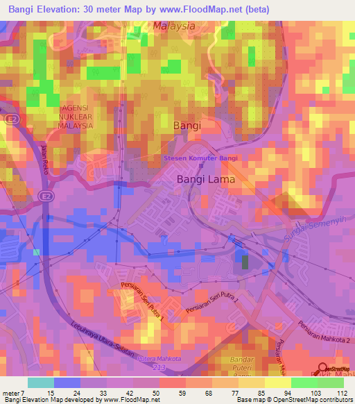 Bangi,Malaysia Elevation Map
