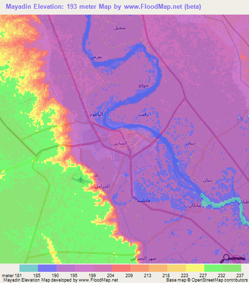 Mayadin,Syria Elevation Map