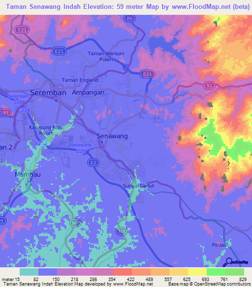 Taman Senawang Indah,Malaysia Elevation Map