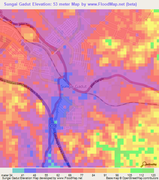 Sungai Gadut,Malaysia Elevation Map