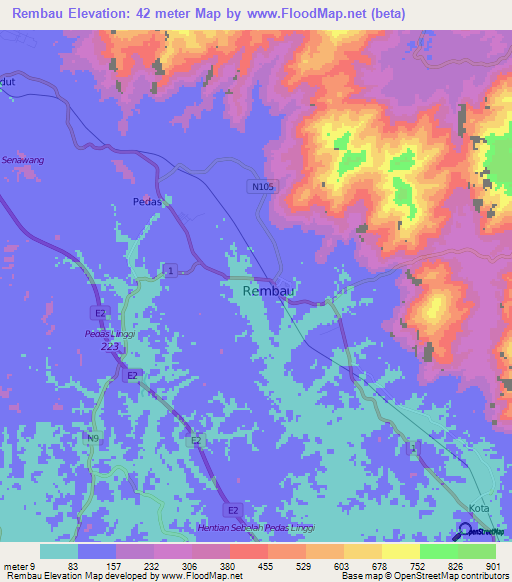 Rembau,Malaysia Elevation Map
