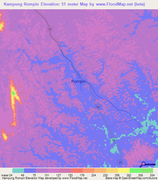 Kampung Rompin,Malaysia Elevation Map