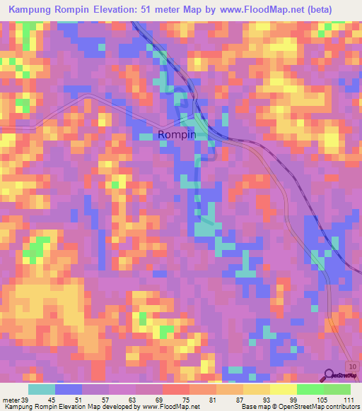 Kampung Rompin,Malaysia Elevation Map