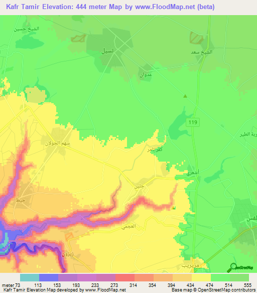 Kafr Tamir,Syria Elevation Map