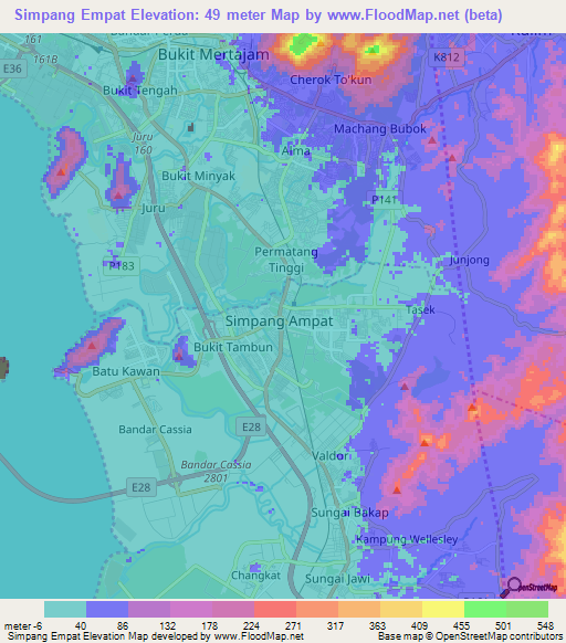 Simpang Empat,Malaysia Elevation Map