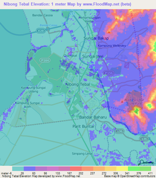 Nibong Tebal,Malaysia Elevation Map