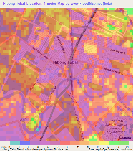 Nibong Tebal,Malaysia Elevation Map
