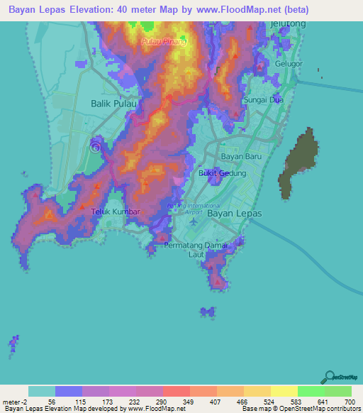 Bayan Lepas,Malaysia Elevation Map