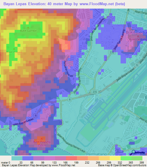 Bayan Lepas,Malaysia Elevation Map