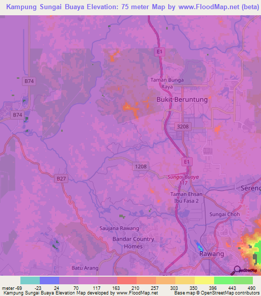 Kampung Sungai Buaya,Malaysia Elevation Map