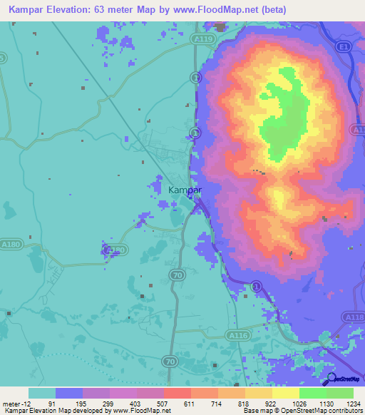 Kampar,Malaysia Elevation Map