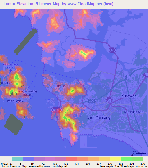 Lumut,Malaysia Elevation Map