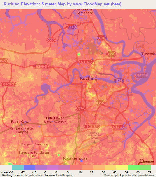 Kuching,Malaysia Elevation Map