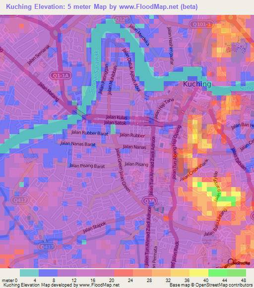Kuching,Malaysia Elevation Map