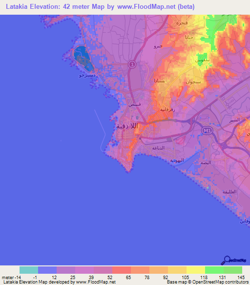 Latakia,Syria Elevation Map