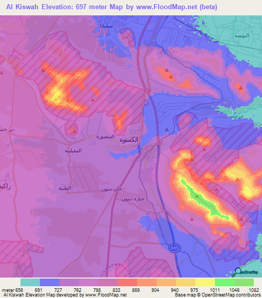 Al Kiswah,Syria Elevation Map