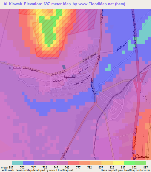 Al Kiswah,Syria Elevation Map