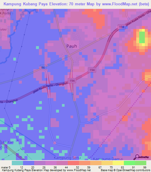 Kampung Kubang Paya,Malaysia Elevation Map
