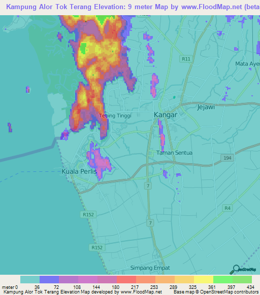 Kampung Alor Tok Terang,Malaysia Elevation Map