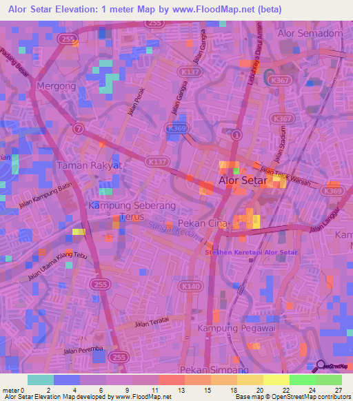 Alor Setar,Malaysia Elevation Map