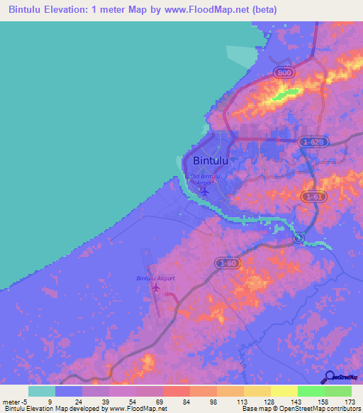Bintulu,Malaysia Elevation Map