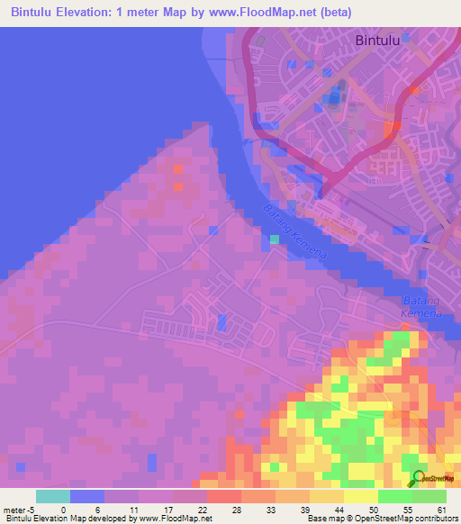 Bintulu,Malaysia Elevation Map