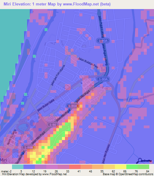 Miri,Malaysia Elevation Map