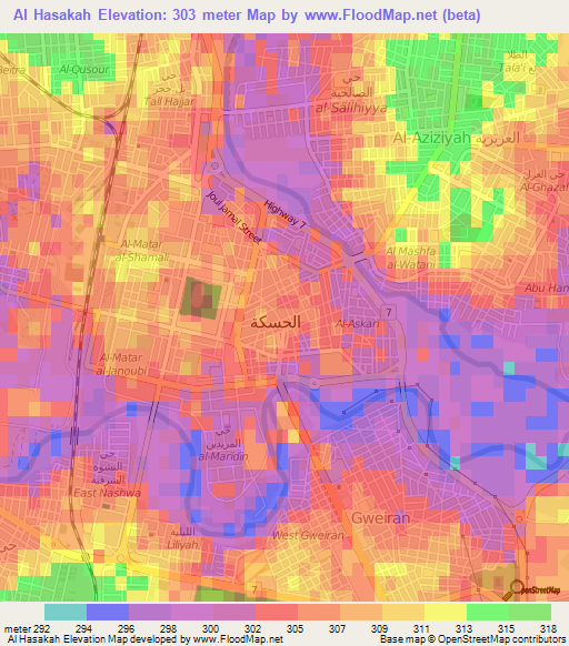 Al Hasakah,Syria Elevation Map
