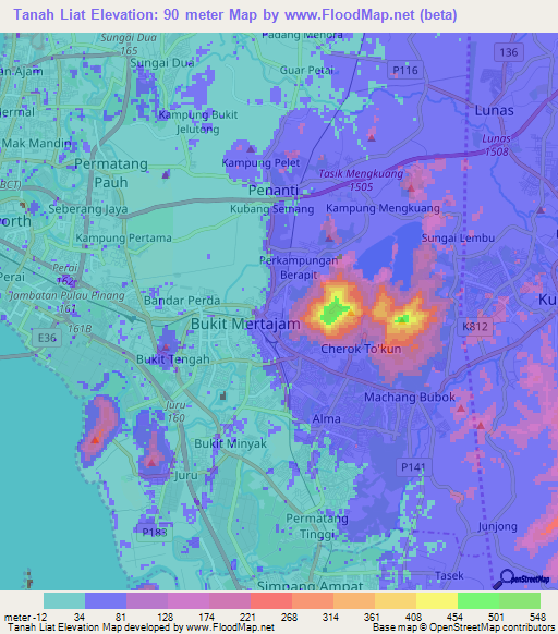 Tanah Liat,Malaysia Elevation Map